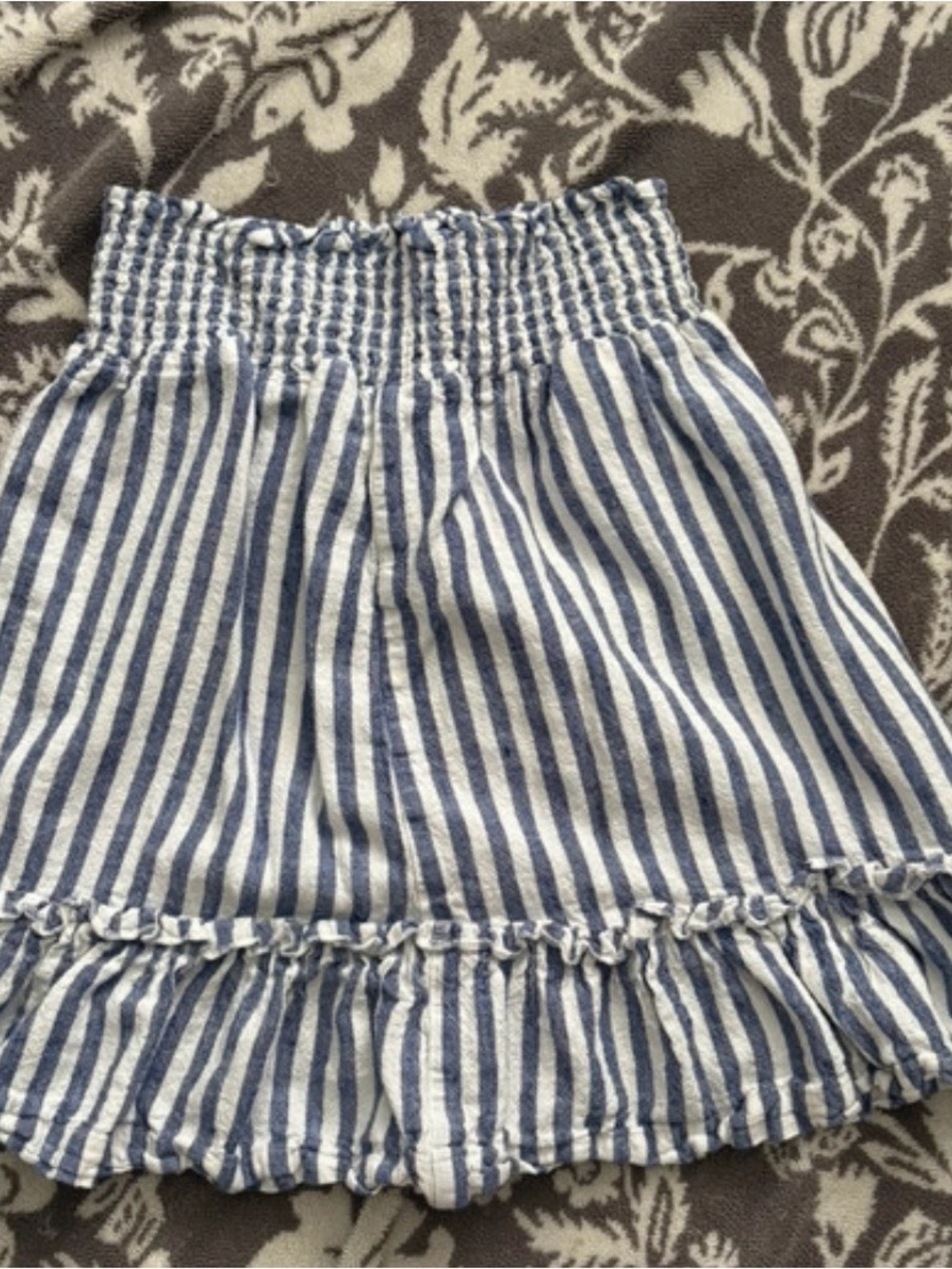 H&M Blue and White Striped Smocked Waist Tiered A-Line Skirt